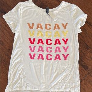Women’s  White 'VACAY' Graphic Tee with Gradient Letters